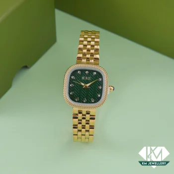 ساعة IEKE ذهبي اخضر مربع مجدول