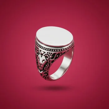 خاتم فضة اسد بلاطة بيضاوي